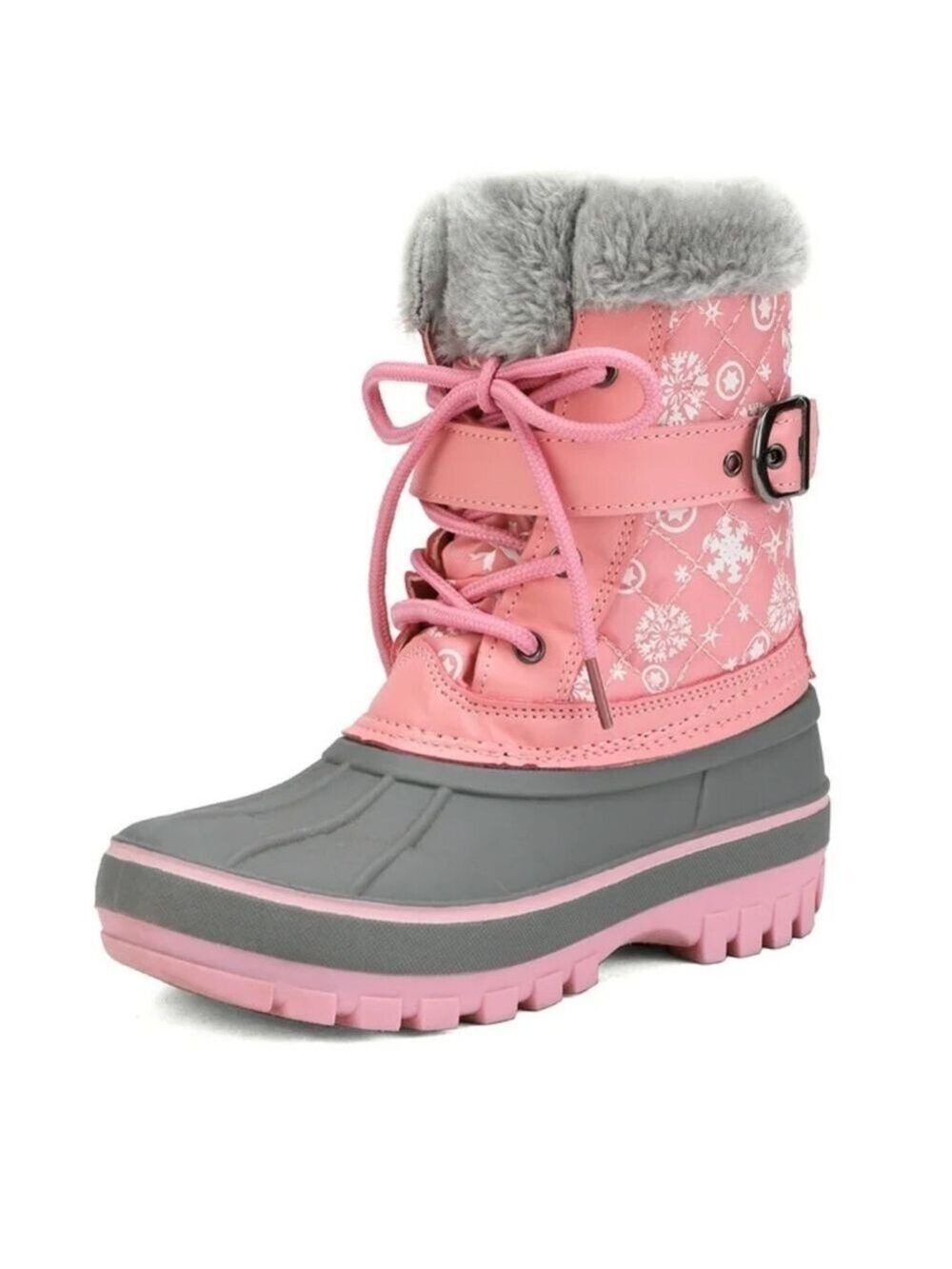 Pink and Gray Snow Boots with Fur Trim